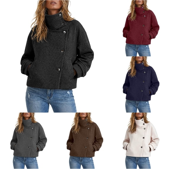 QTSHPN Jacket For Women Street Style Short Stand Collar Everyday Womens Jacket Black XS
