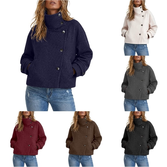 QTSHPN Jacket For Women Street Style Short Stand Collar Everyday Womens Jacket Navy XS