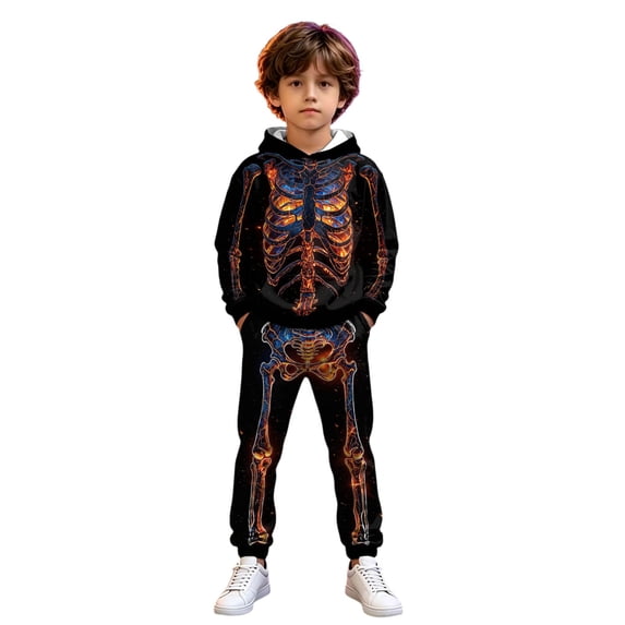 QTSHPN Kids Halloween Skeleton Hoodie Cozy Trick or Adventures Halloween Party Wear Sweatshirt Boys