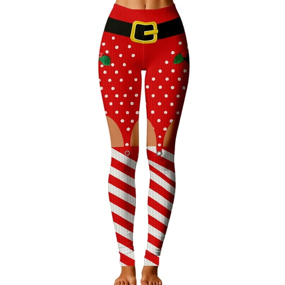 QTSHPN Leggings Women Christmas Print Fashion Long Sports Pants Women's Pants Red_028 M