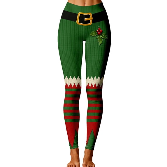 QTSHPN Leggings for Women Christmas Print Long Yoga Pants Women's Pants Green_012 L