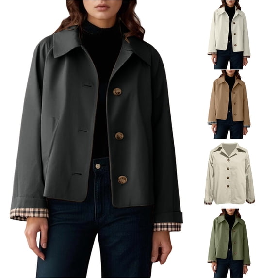 QTSHPN Lightweight Jacket Women Short Button Down Lapel Stylish Outerwear Coat Fall Fashion Comfortable Long Sleeve Jackets for Women Black XL