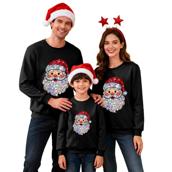 QTSHPN Matching Family Christmas Sweatshirts Long Sleeve Crewneck Casual Holiday Outfits Festive Couple Sweatshirt