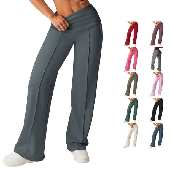 QTSHPN Scrub Pants Women High Waisted Wide Leg Long Soft Casual Trousers Elastic Comfort Fit Flowy Joggers for Vacation Outdoor Running Yoga Women's Pants Blue XL