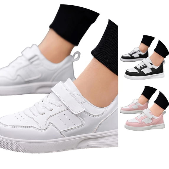 QTSHPN Sneakers for Boys Lightweight White Low Top Kids Sneaker for Daily School Activities Soft Sole Easy On/Off Youth Footwear Kid Shoes