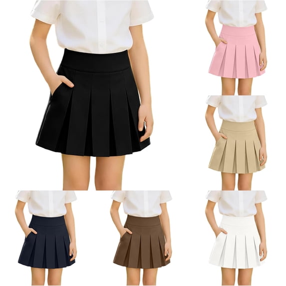QTSHPN Sports Skirt Pleated High Waist Stretch Casual with Pockets School Style 5 14 Years Girls Skirts Black 110