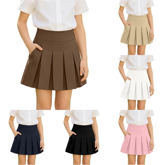 QTSHPN Sports Skirt Pleated High Waist Stretch Casual with Pockets School Style 5 14 Years Girls Skirts Coffee 150