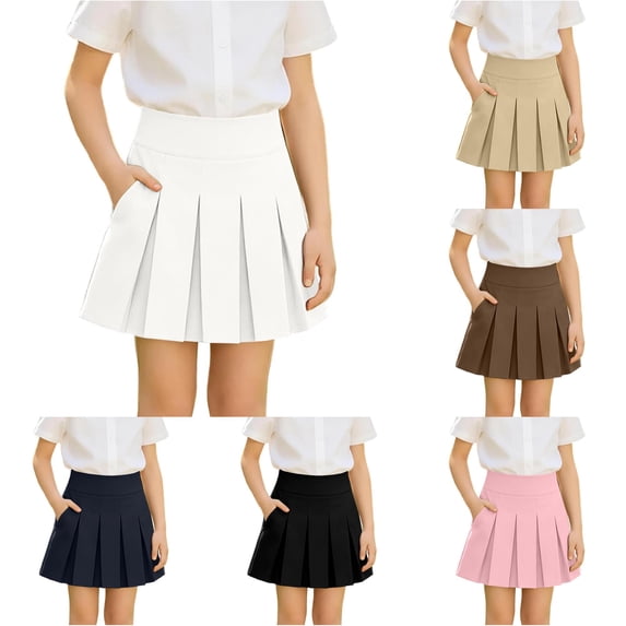 QTSHPN Sports Skirt Pleated High Waist Stretch Casual with Pockets School Style 5 14 Years Girls Skirts White 130