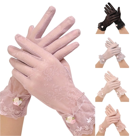 QTSHPN Sun Protect Gloves Stylish Short Black Lace Breathable Riding Sunscreen Gloves for Summer Daily Driving and Travel Gloves Women A One Size