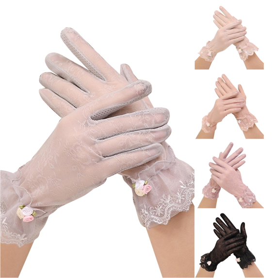 QTSHPN Sun Protect Gloves Stylish Short Black Lace Breathable Riding Sunscreen Gloves for Summer Daily Driving and Travel Gloves Women B One Size