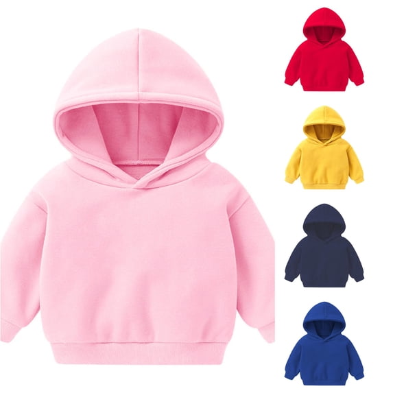 QTSHPN Toddler Hoodie Boys Girls Pullover Sweatshirt Children Solid Plus Hooded Color Top Kids Hoodie