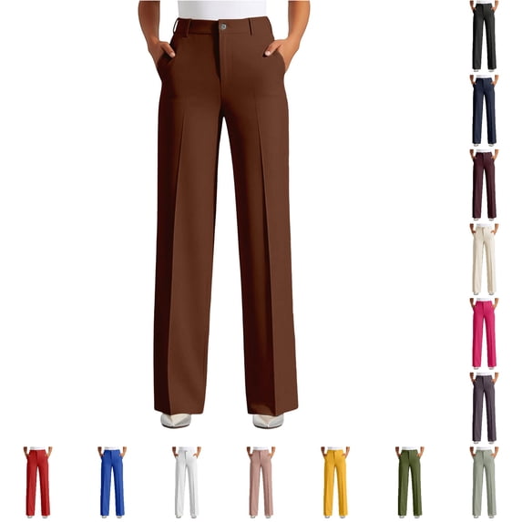 QTSHPN Wide Leg Pants Women Pure Color Linen Blend Casual Trousers Loose Comfortable Elastic Waist Summer Fashion Versatile Work Pants Women Brown XXL