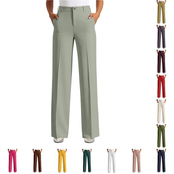 QTSHPN Wide Leg Pants Women Pure Color Linen Blend Casual Trousers Loose Comfortable Elastic Waist Summer Fashion Versatile Work Pants Women GY2 XXL