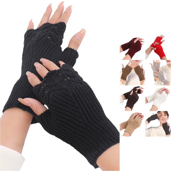 QTSHPN Winter Warm Gloves Fingerless Half Finger Winter Stretchy Knit Mittens One Size