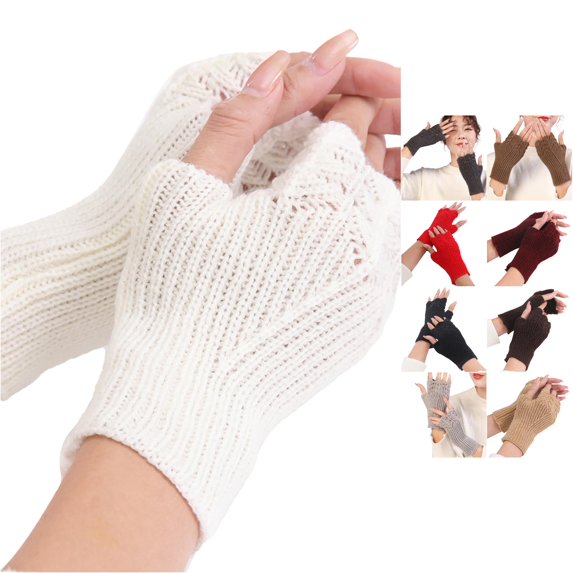 QTSHPN Winter Warm Gloves Fingerless Half Finger Winter Stretchy Knit Mittens One Size