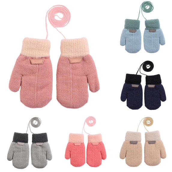 QTSHPN Winters Warm Gloves Kids Winter Mittens Detachable Lanyard Double Layer Thermal Knitted Hand Warmers Boys Girls Fashion Mittens for Women Light Pink 3
