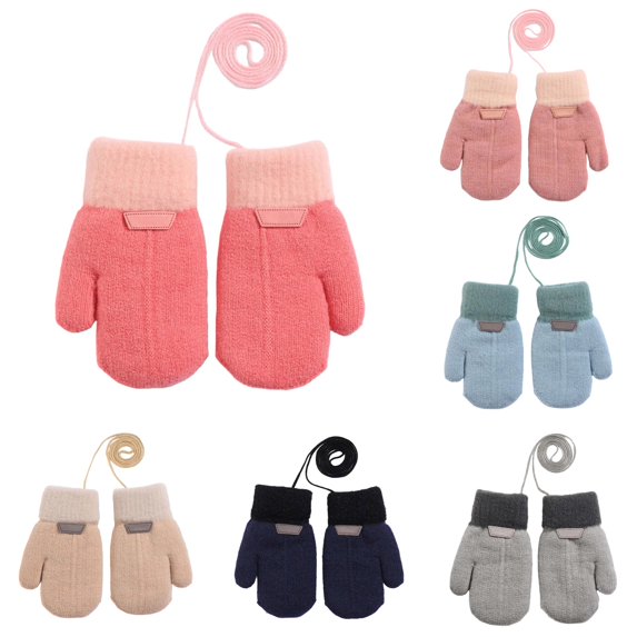 QTSHPN Winters Warm Gloves Kids Winter Mittens Detachable Lanyard Double Layer Thermal Knitted Hand Warmers Boys Girls Fashion Mittens for Women Pink 3
