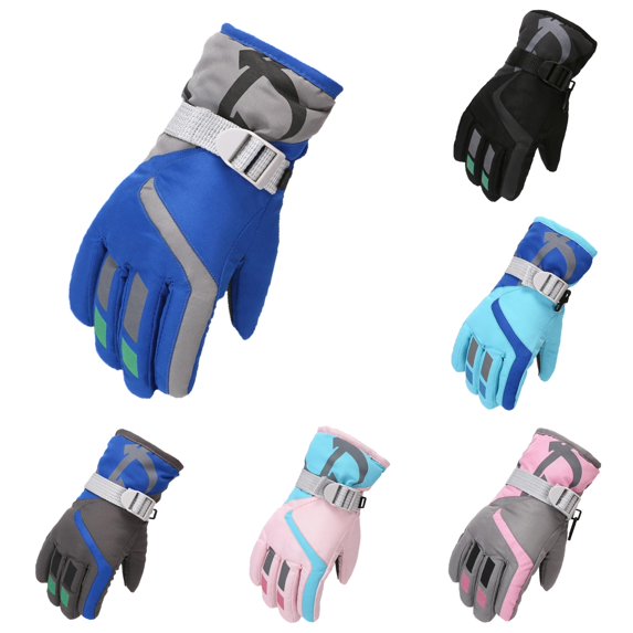 QTSHPN Winters Warm Gloves Windproof S M L Size Winter Warm Boys Outdoor Skating Kids Ski Girls Snowboarding Mittens Cold Weather Fashion Mittens for Women Blue 13-16 Years