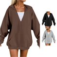 thumbnail image 1 of QTSHPN Women's Full Zip up Hoodie Casual Pullover Sweatshirt Fall Winter Comfortable Soft Warm Outerwear with Hood Daily Wear Long Sleeve Womens Sweatshirt Coffee_001 XXXXXL, 1 of 9
