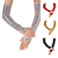thumbnail image 1 of QTSHPN Womens Glove Long Sleeve Fingerless Sequins Reflective Details Stage Performance Party Retro Carnival Fashion Silver One Size, 1 of 4