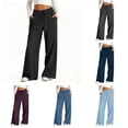 thumbnail image 1 of QTSHPN Womens Pants High Waist Wide Leg Stretch Fashion Jeans with Pockets Elastic Waistband Loose Fit Straight Long Denim Trousers Pants for Women Black S, 1 of 5