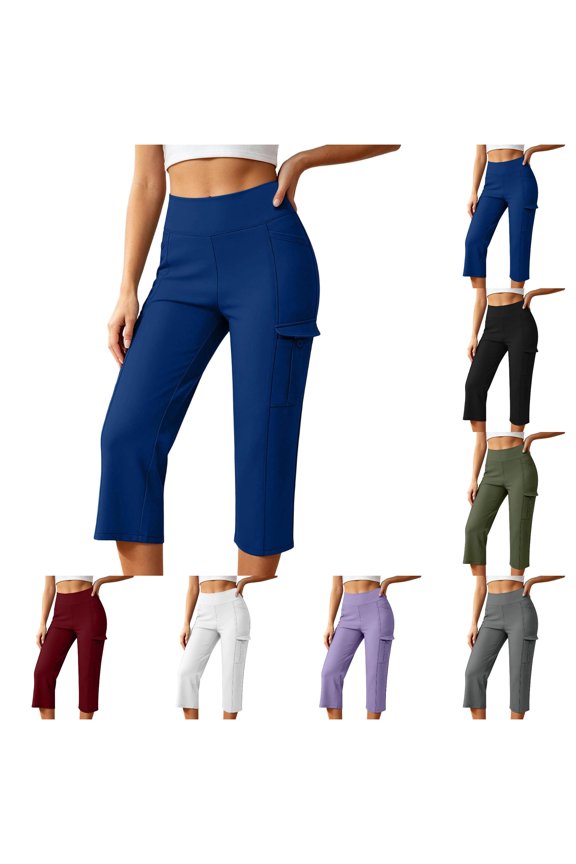 Womens Scrub Pants Sleek High Waist Cargo Style Stretchy Flex Capri with Flat Front for Summer Pants Women Dark Blue L