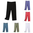 thumbnail image 1 of QTSHPN Womens Wide Leg Pants High Waisted Casual Drawstring Elastic Trousers Comfy Straight Leg Cropped Solid Color with Pockets Fashion Women Capri Pants Red XXXXXXXL, 1 of 4