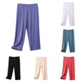 thumbnail image 1 of QTSHPN Womens Wide Leg Pants High Waisted Casual Drawstring Elastic Trousers Comfy Straight Leg Cropped Solid Color with Pockets Fashion Women Capri Pants Beige XXXXXXXXL, 1 of 4