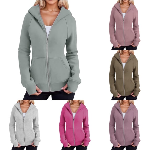 QTSHPN Womens Zip up Hoodies Zip up Hooded Jacket Soft Thermal Sweatshirt Outdoor Athletic Running Jogging Casual Comfort Wear Sweatshirts for Women Green S