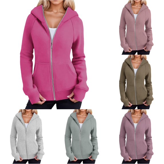 QTSHPN Womens Zip up Hoodies Zip up Hooded Jacket Soft Thermal Sweatshirt Outdoor Athletic Running Jogging Casual Comfort Wear Sweatshirts for Women Hot Pink XL