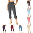 thumbnail image 1 of QTSHPN Workout Pants Women Wide Leg Capris with Pockets High Waistband Yoga Pants Breathable Stretchy for Summer Casual Wear Women Pants Dark Gray S, 1 of 6