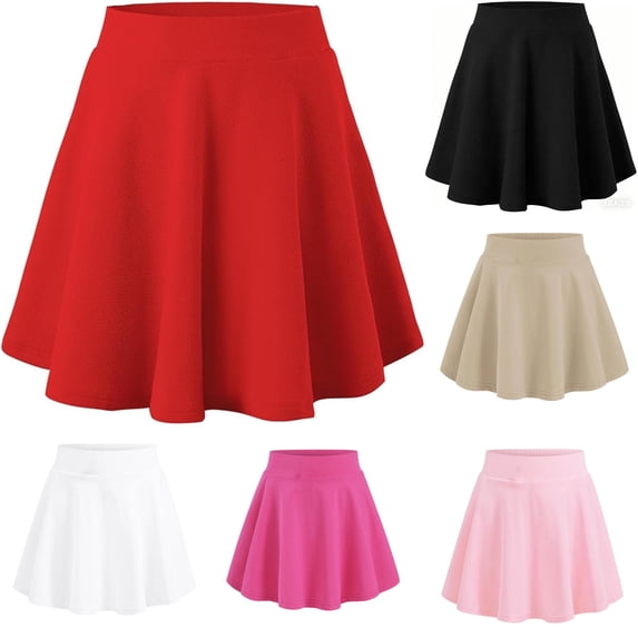 QTSHPN Workout Skirts for Women Girls Casual Skater Summer Pure Color Stretch Waist Comfortable Play Short Tennis Fashion Long Skirts for Girl Red 11-12 Years