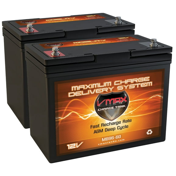 QTY 2 VMAXMB96 AGM Group 22 Deep Cycle Battery Replacement for Invacare R50LX R51LX R51ilxp (16 inch or Wider) 12V 60Ah Battery