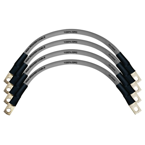 QTY 4 Battery Cable VBL4-S 4 Gauge AWG 9" 100% OFC Copper Flexible Silver Vlynx Durable Wire Battery Connector MADE IN USA