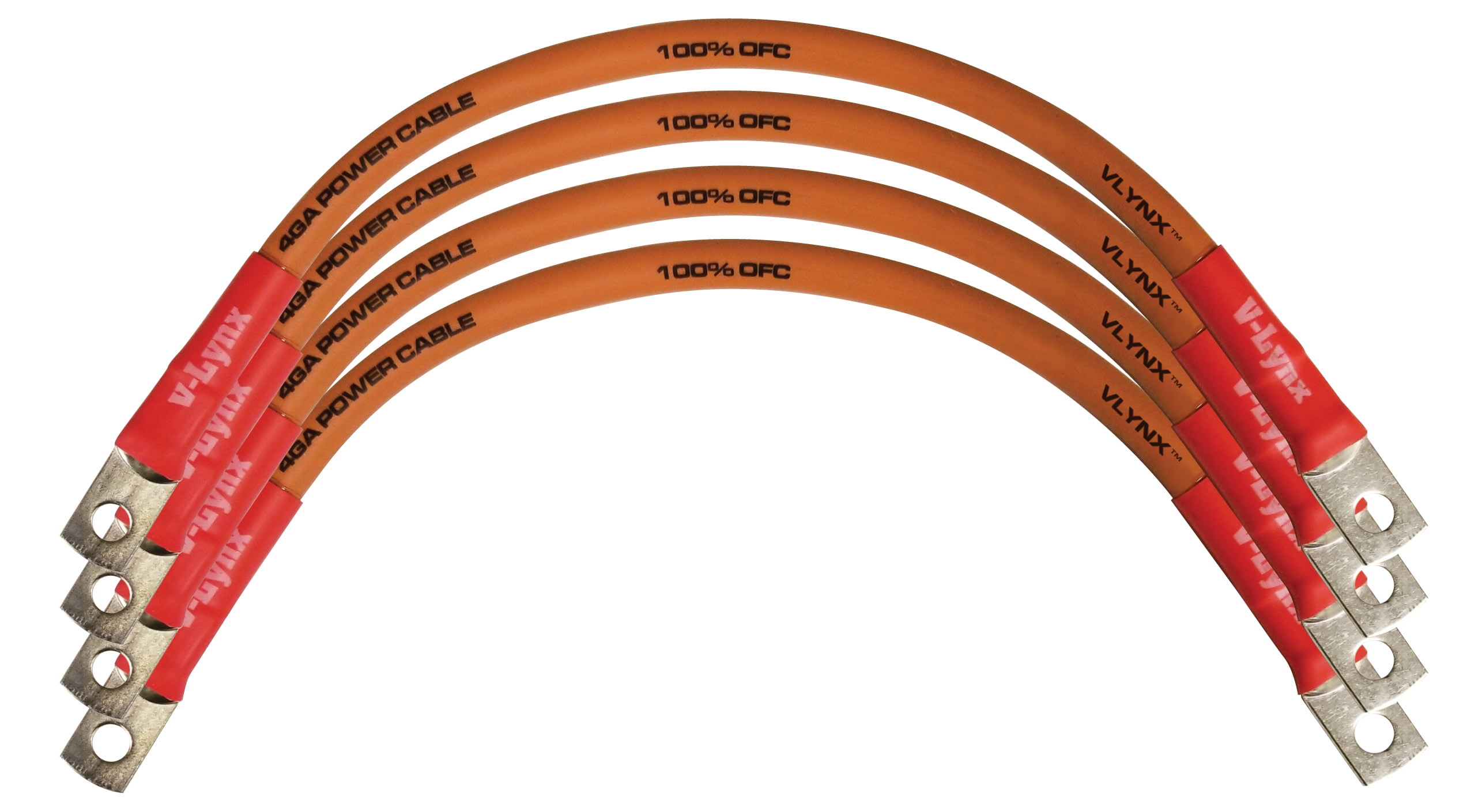 QTY 4 VBL4-O Battery Cable 4 Gauge AWG 9" 100% OFC Copper Flexible VLYNX Wire Hand Machine Crimped MADE IN USA