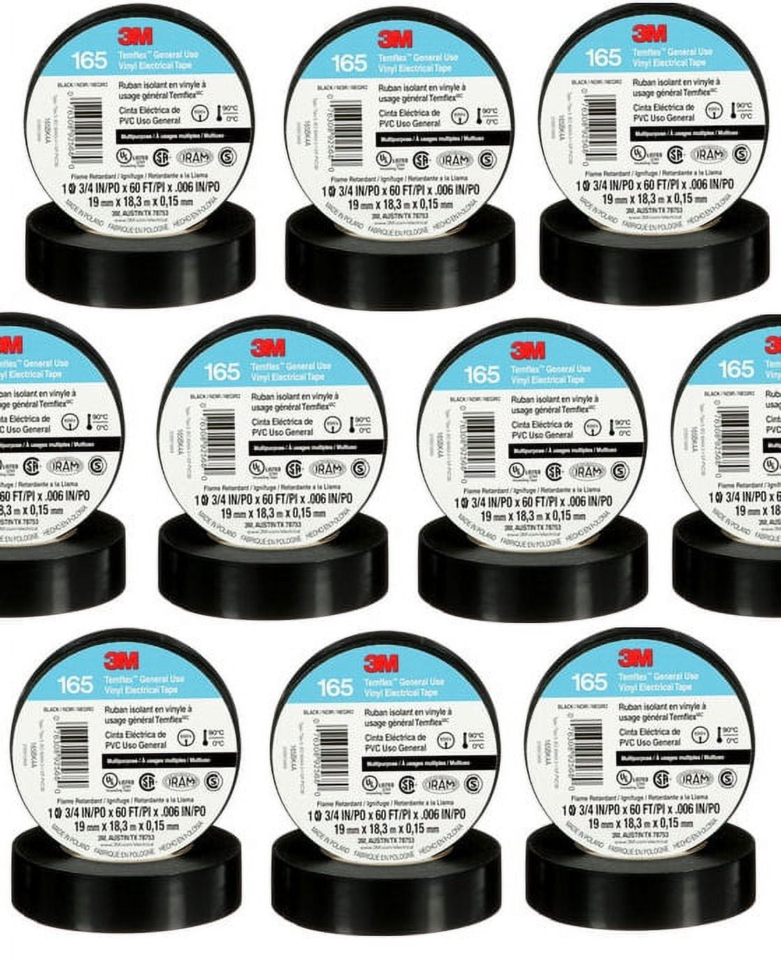 3M 7100169254 Series 165 Temflex Black Electrical Tape | Waytek 3M 7100169254 Series 165 Temflex Black Electrical Tape | Waytek