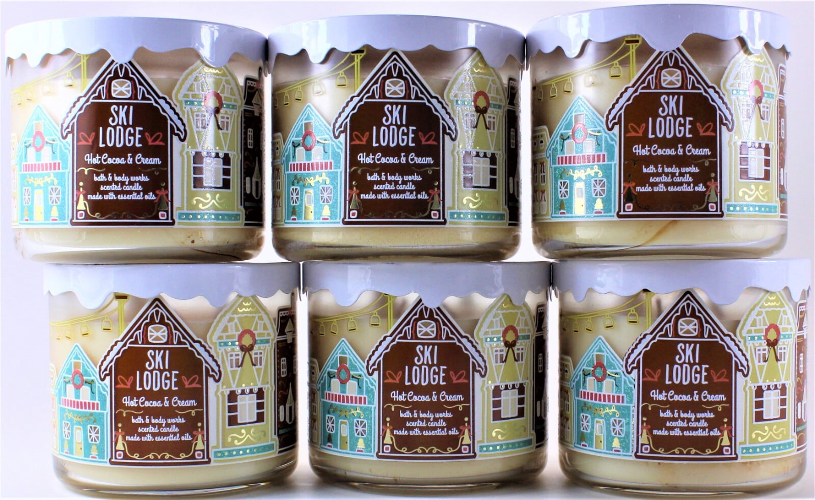 QTY 6 - Bath & Body Works SKI LODGE HOT COCOA & CREAM 3 Wick 14.5 Oz Candle