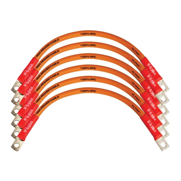 QTY 6 Battery Cable VBL4-O 4 Gauge AWG 9" 100% OFC Copper Flexible VLYNX Wire Hand Machine Crimped MADE IN USA