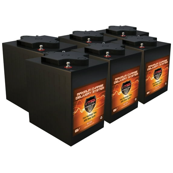QTY 6 VMAX 6V AGM 36V Battery pkg 225ah 6 volts ea high capacity golf cart solar commercial golf cart maintenance free 6Volt battery