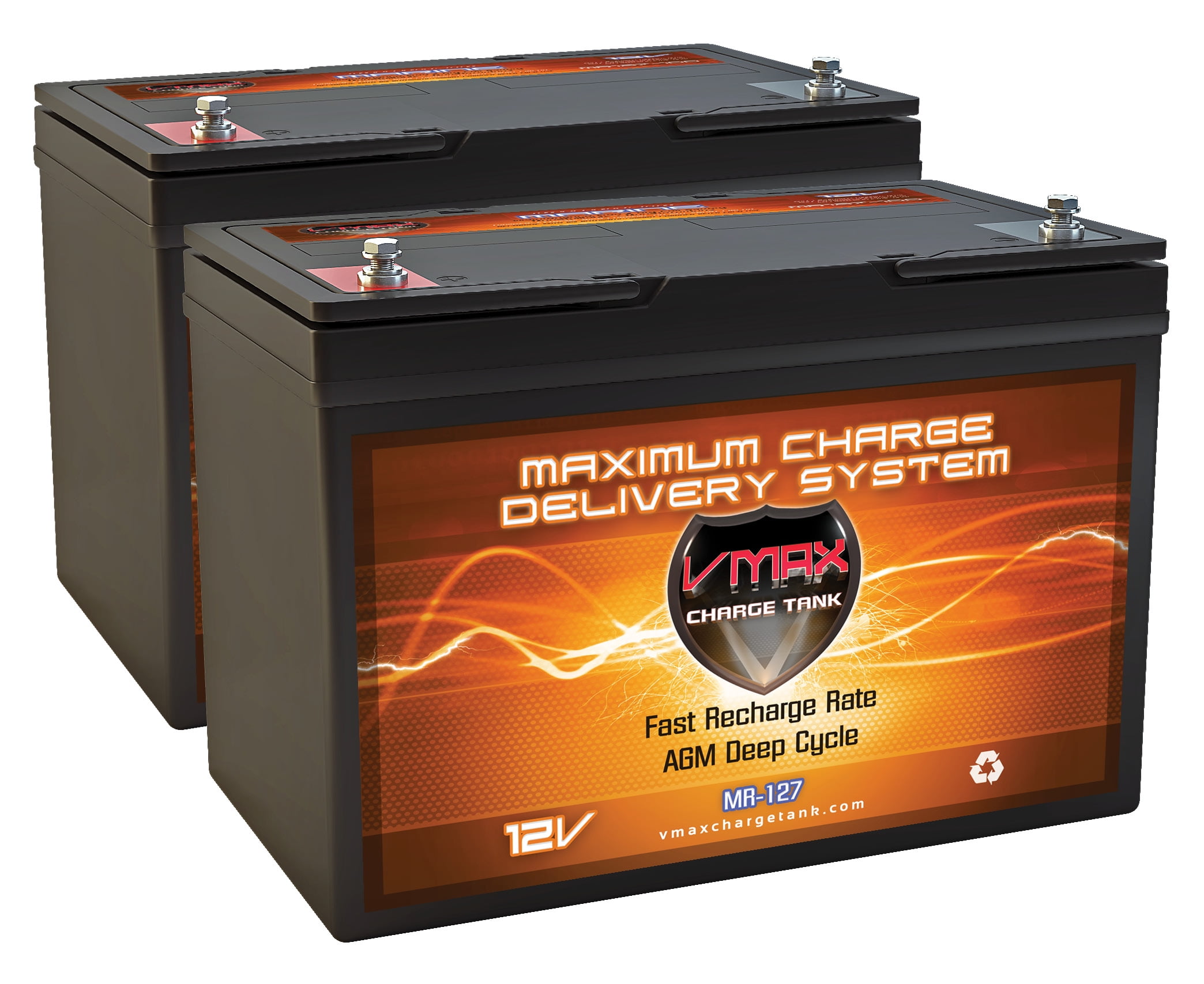 QTY2 VMAX MR127-100 12V 100AH AGM Deep Cycle Group 27 Batteries for Minn Kota RipTide SE 70/SM RT70/SM/L-D/SC Bow-Mount 24v 70lb Trolling Motor