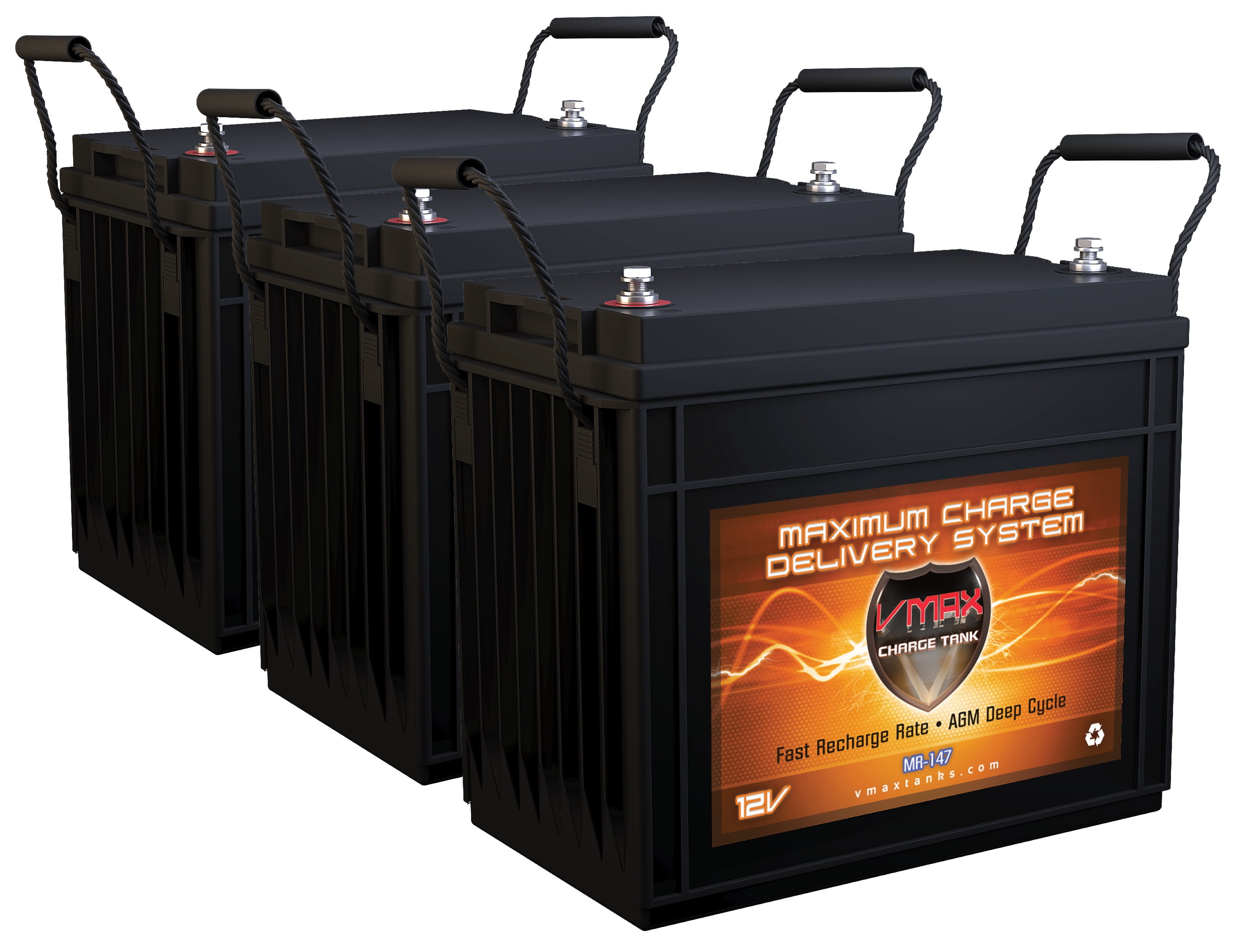 QTY3 VMAX MR147-155 12V 155AH AGM Deep Cycle Batteries for 36 Volt 36v 105 Pound 105lb Thrust Trolling Motors