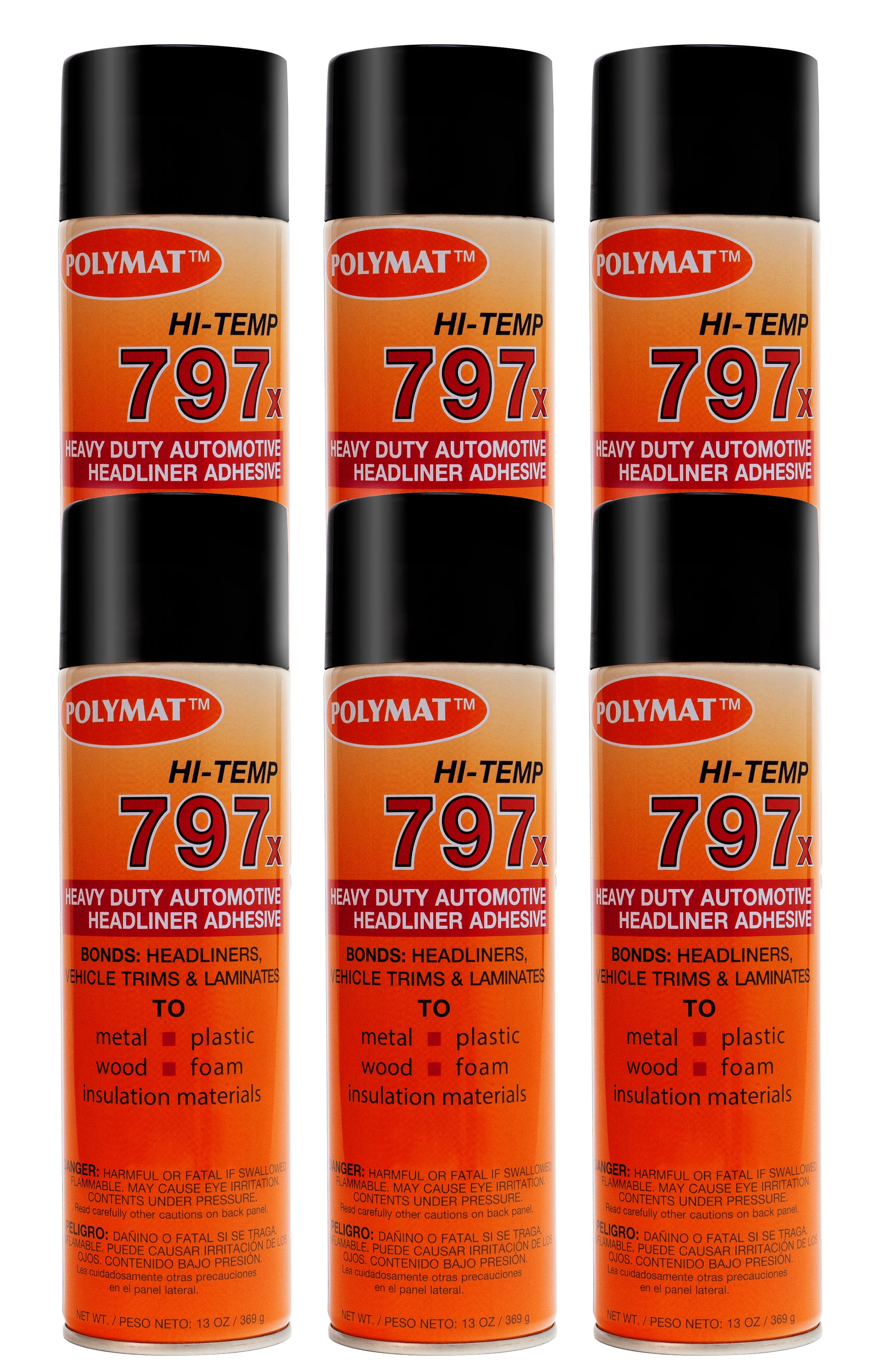 QTY6 Polymat 797 20oz Hi-Temp Spray Glue Adhesive BONDS POLYPROPYLENE TO WOOD
