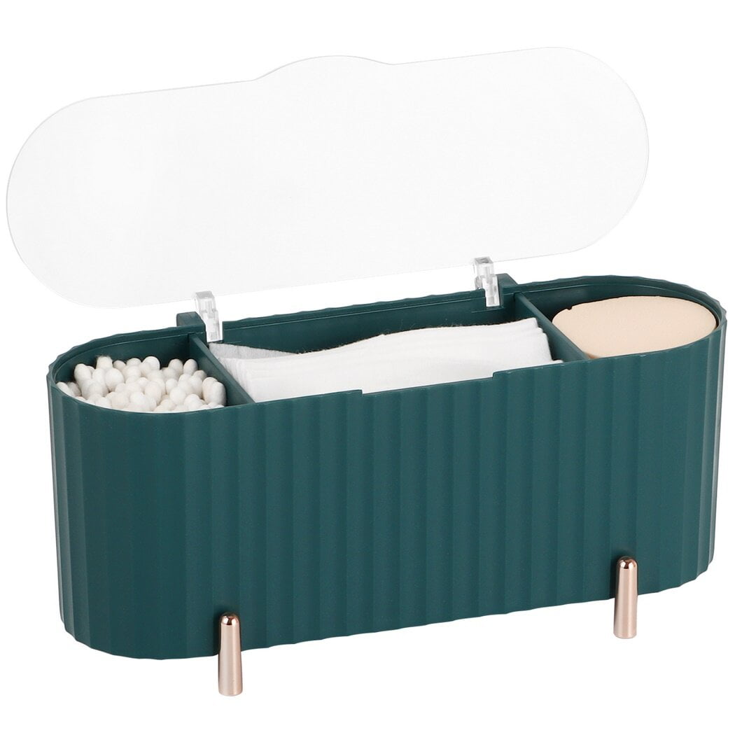 Obsoorth 2-Grid Cotton Swab & Ball Holder - Clear Bathroom Organizer Dispenser For Countertop