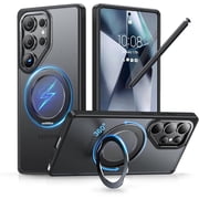 QTlier Phone case for S25 Ultra- 360 Rotatable Magnetic Ring Stand, Military-Grade Protection, Raised Camera Frame Black, S25 Ultra