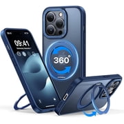 QTlier case for iPhone 14pro, 360 Rotatable Ring Stand, Raised Camera Frame, Shockproof with MagSafe Blue