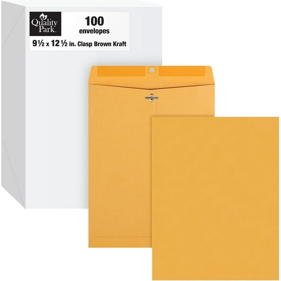 QUA37893 Gummed Clasp Envelopes 100 / Box 9.5 x 12.5 Inches