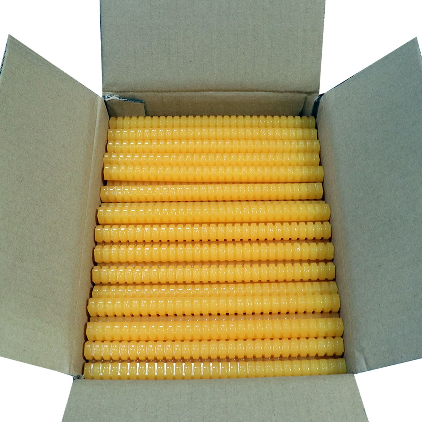 QUAD-701 High Melt Temperature Fast Set Bulk Hot Melt Glue Sticks - 8" Quad Stick - 11 lbs - Tan