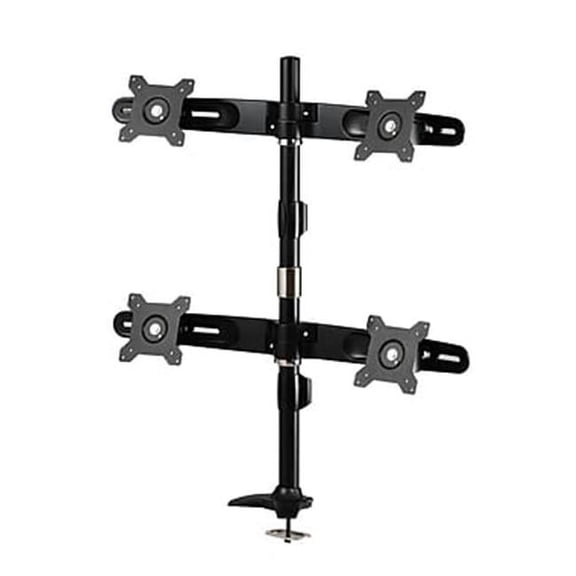 Amer Mounts Grommet Based Quad Monitor Mount for four 15"-24" LCD/LED Flat Panel Screens - Supports up to 17.6lb monitors, +/- 20 degree tilt, and VESA 75/100