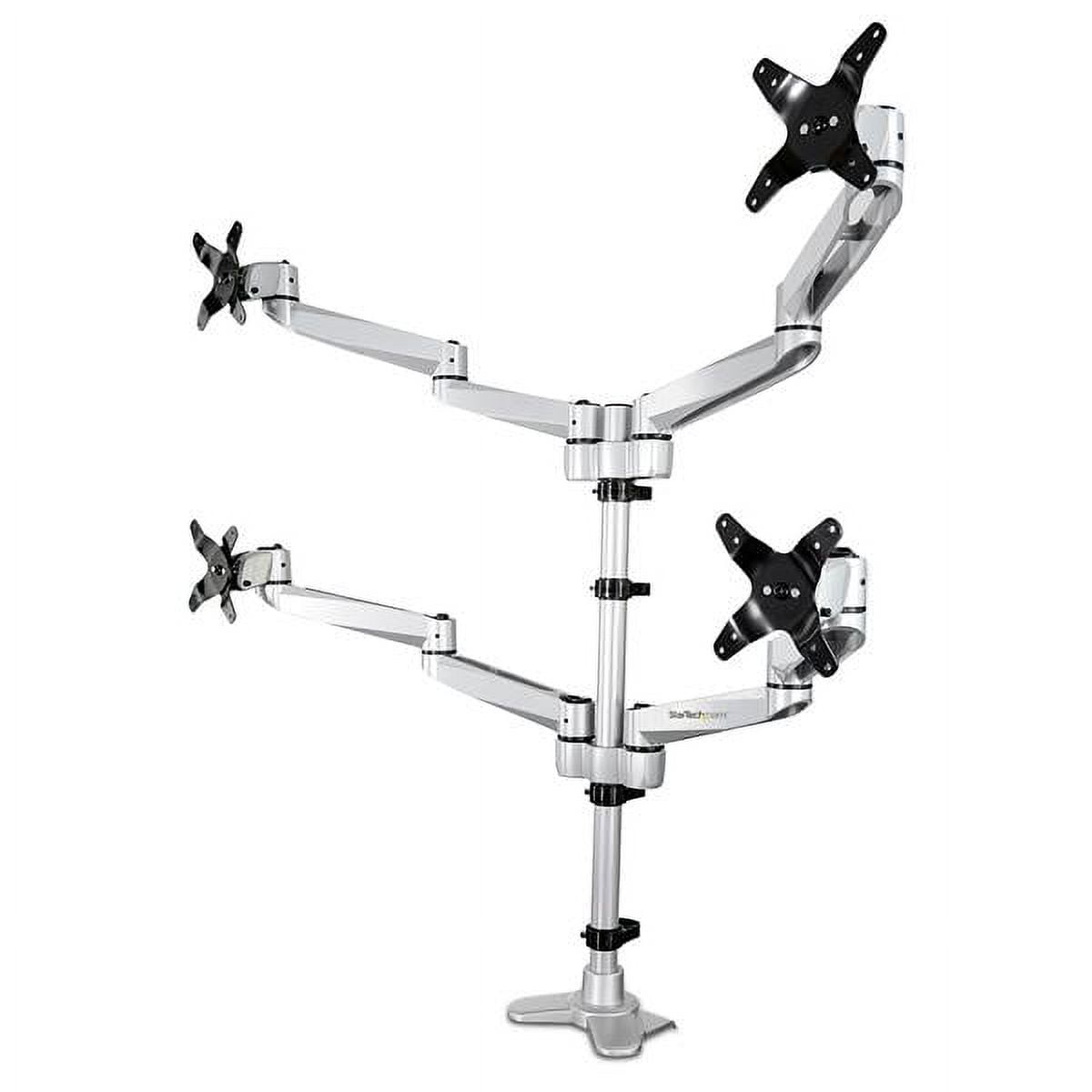 Silver Aluminum Quad Monitor Desk Mount with Full Motion Arms