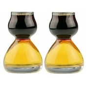QUAFFER Double Bubble Layered Shot Glass Plus Recipe Card Glass Clear 1.25oz On Top, 2.25 oz On Bottom (Set of 2)